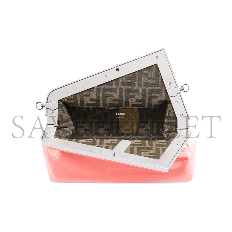 FENDI FIRST MIDI OVERSIZED F METAL CLIP PATENT LEATHER SHOULDER CROSSBODY CLUTCH 8BP137ANSNF1K3A (32.5*23.5*15cm)